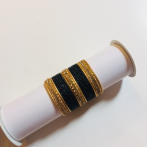 Black & Gold Indian Pakistani bangles Festive Bangle Bracelets - Picture 5 of 6